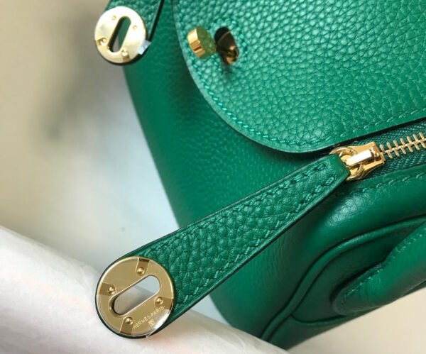 Hermes Lindy Mini Clemence Bag Green For Women, Women’s Handbags, Shoulder And Crossbody Bags 7.5in/19cm - Image 8
