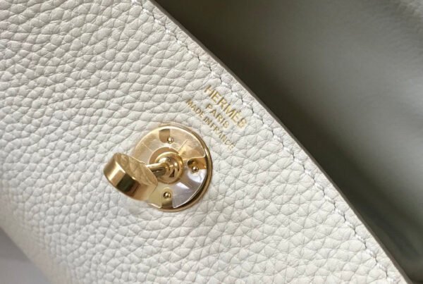 Hermes Lindy Mini White Togo Bag With Gold Hardware For Women, Women’s Handbags, Shoulder And Crossbody Bags 7.5in/19cm - Image 9