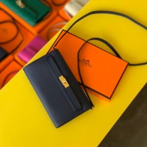 Hermes Kelly Wallet To Go Woc Epsom Blue For Women, Women’s Wallet 8.3in/21cm