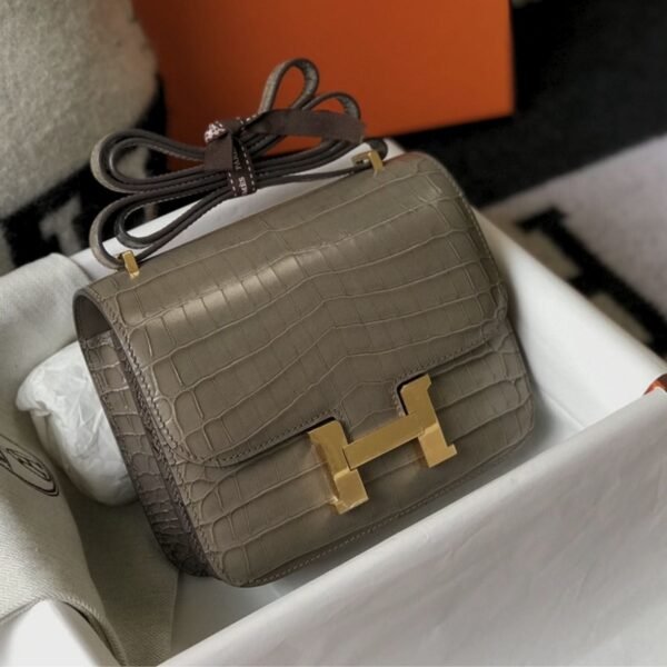 Hermes Mini Constance Bag Grey For Women Gold Color Hardware 7.1in/18cm - Image 8