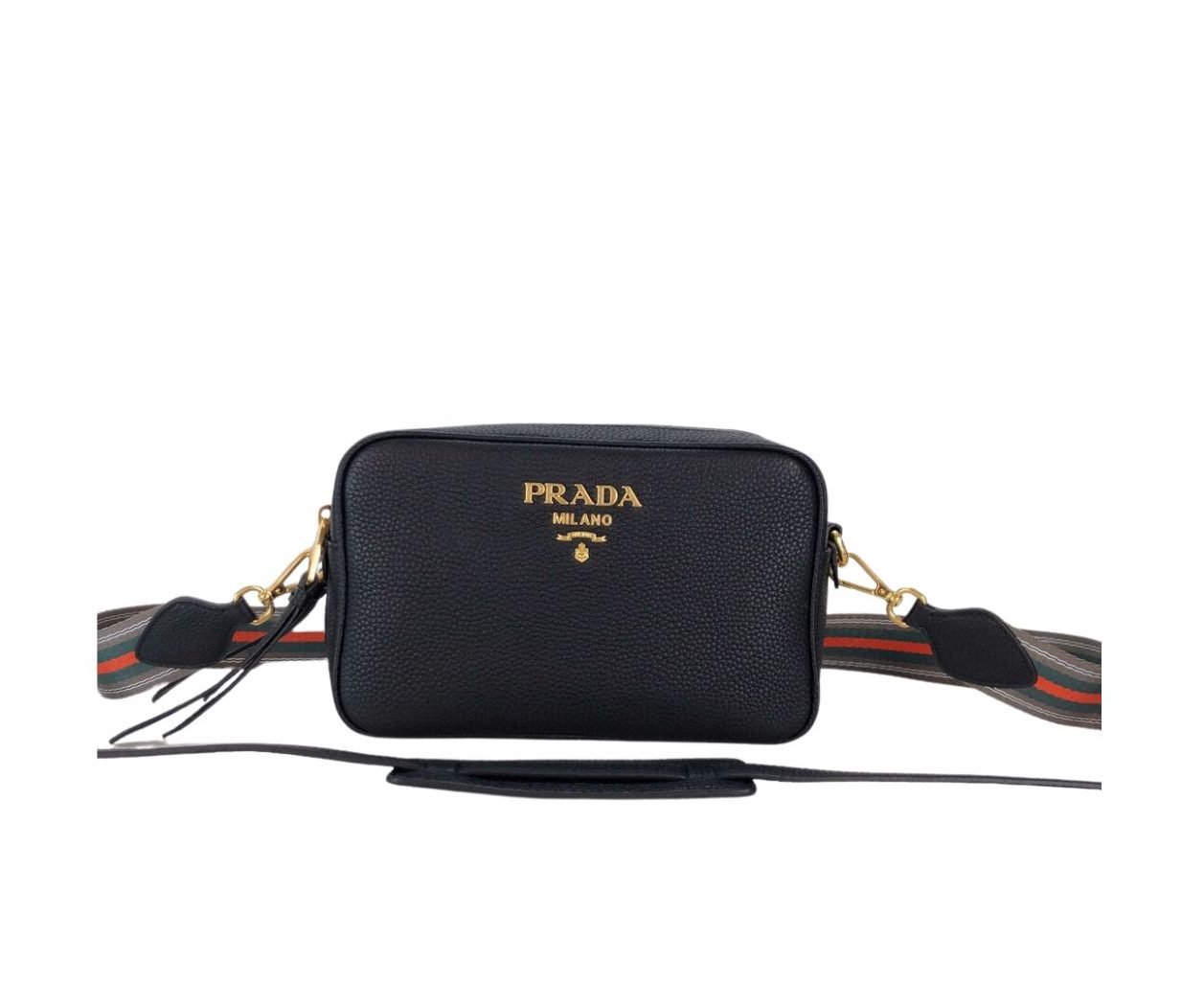 Prada Medium Camera Bag With Gold Tone Hardware In Black For Women 8.6in/ 22cm