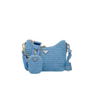 Prada Re-Edition 2005 Raffia Bag Blue For Women
